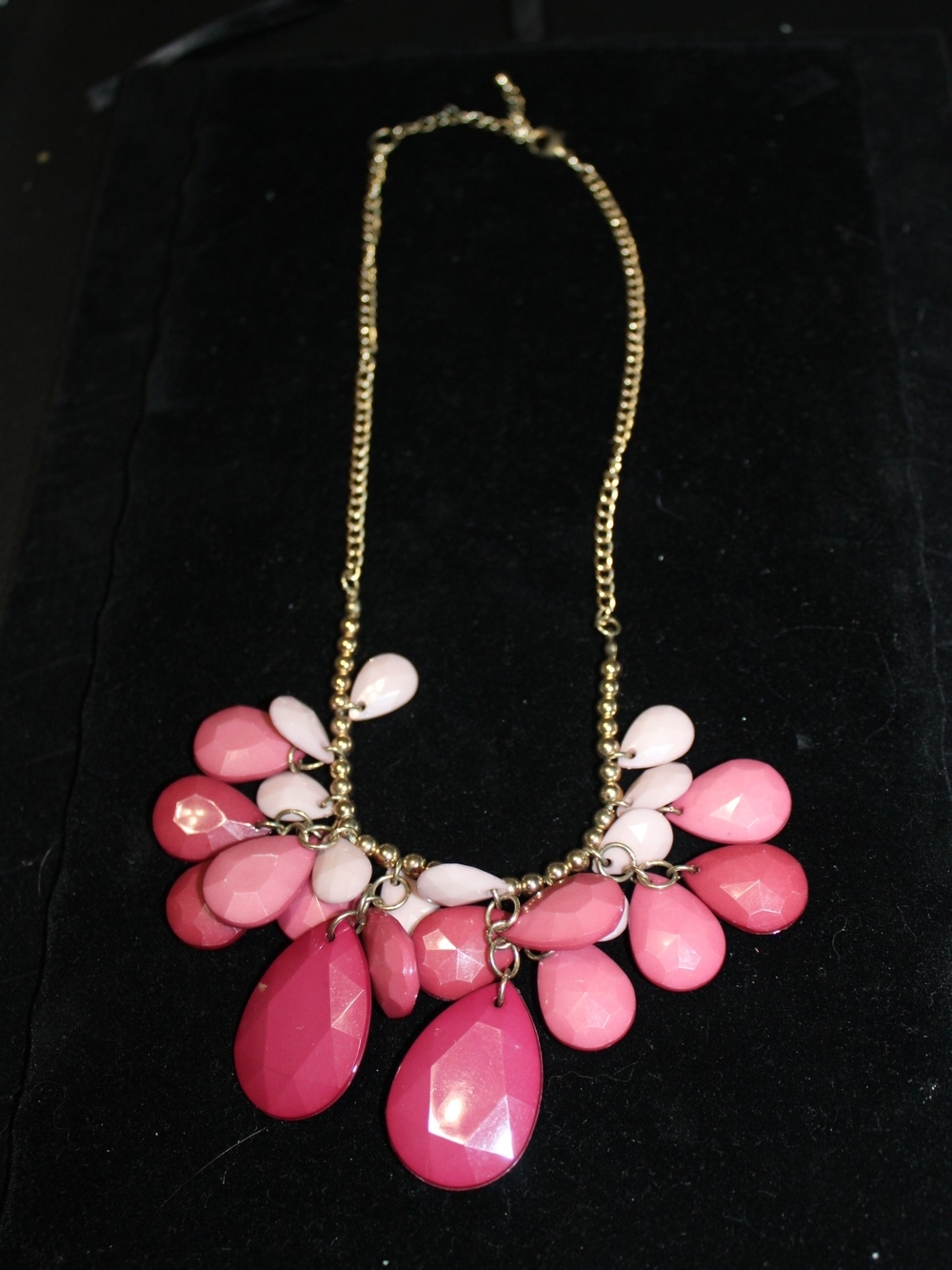 Gold-Tone Pink Teardrop Statement Necklace